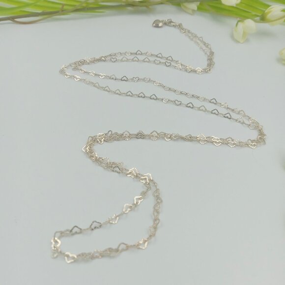 Vintage Sterling Silver Heart Link Necklace - Picture 6 of 14